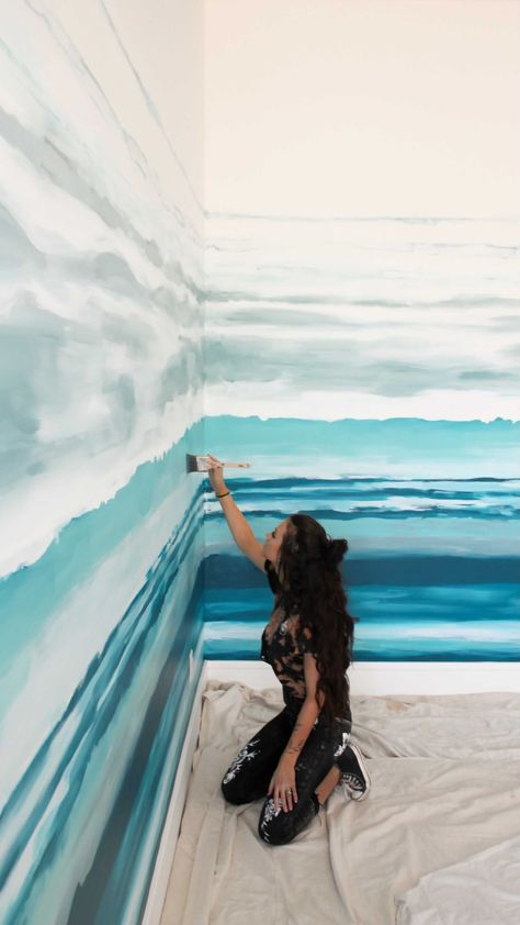 summerhaysartwork on Instagram: endless blues mural 💙 #muralist #slcmurals #sheisart #abstractart #abstractmural #50shadesofblue #dreaminginblue #bluewaves… Beach Wall Murals, Diy Mural, Abstract Waves, Blue Waves, Ocean Waves, Shades Of Blue, Wall Design, Wall Murals, Abstract Art