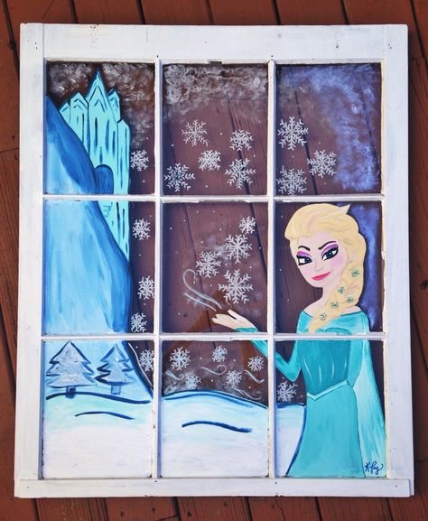 Elsa painted on a window. Frozen themed window! Frozen Window Painting, Frozen Scenes, Sew Ideas, Christmas Window Painting, Frozen Themed, Office Window, Christmas Window, Window Art, Window Painting