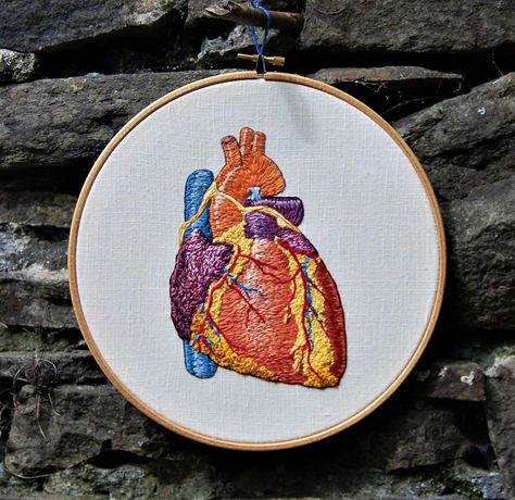 I Started Creating Anatomical Embroidery After I Had An Extensive Facial Surgery Anatomical Embroidery, Embroidery Anatomy, Anatomical Heart Embroidery, Anatomy Embroidery, Facial Surgery, Embroidery Hearts, Embroidered Heart, Diy Embroidery, Hand Embroidery Designs