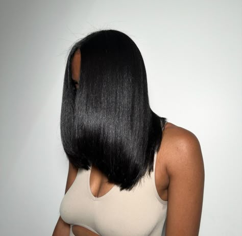 Easy Relaxed Hairstyles Black, Healthy Black Hair Aesthetic, Long Relaxed Hair Black Women, Long Relaxed Hairstyles, Black Hair Care Aesthetic, Jet Black Silk Press, Natural Hair Care For Black Women, Long Natural Hair Black Women, Long Healthy Hair Aesthetic