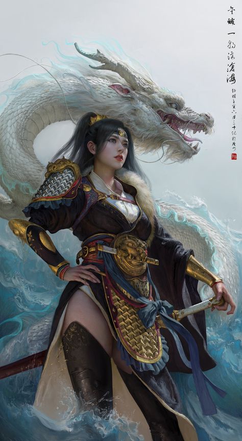 ArtStation - Sea, Yang Boyu Tato Geisha, Samurai Girl, Female Samurai, Chinese Warrior, Japon Illustration, Samurai Art, Fantasy Images, Warrior Girl, Fantasy Warrior