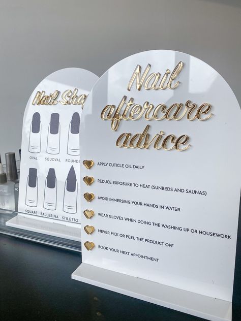 Bundle: Nail Sign and Stand Desk Sign Bundle Nail Aftercare Sign Nail Shape Guide Sign Salon Sign Beauty Room Sign - Etsy Nail Aftercare, Nail Shed, Nail Signs, Nail Salon Interior Design, Tech Room, Nail Salon Ideas, Nail Room Ideas, Nail Salon Interior, Beauty Room Salon