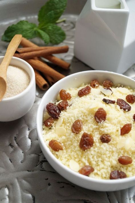 Mesfouf - Algerian sweet couscous & raisins with buttermilk. Great breakfast especially during Ramadan. Sweet Couscous, Couscous Dishes, Algerian Recipes, Couscous Recipes, Eastern Cuisine, Sour Taste, Ramadan Recipes, Global Recipes, Middle Eastern Recipes