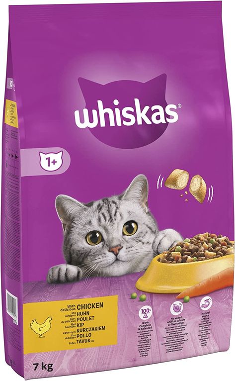 Whiskas 1+ Chicken 7kg Bag, Adult Cat Dry Food - Pack may vary This chicken cat food is specially formulated to provide 100% of your 1+ cat's daily needs and a natural source of fibres. Made with no added artificial colours or flavourings. Dry cat food formulated with balanced minerals to support lower urinary tract health. Cat food with Vitamin A essential for a strong and clear vision. Chicken cat food with Zinc, essential for a healthy skin and coat. We are committed to reducing our environme Food With Zinc, Whiskas Cat Food, Zinc Foods, Pallet Deck Diy, Urinary Tract Health, Vitamin A Foods, Chicken Cat, Small Animal Bedding, Small Animal Food