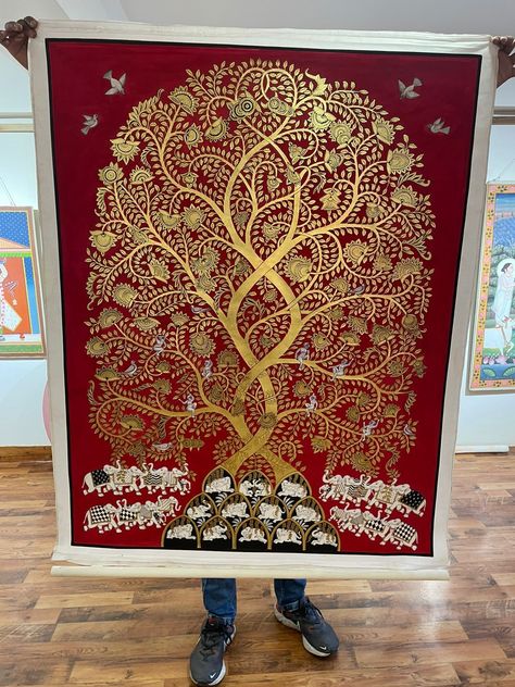 Tree of Life, Pichwai, Painting, homedecor, wall Painting, artwork Warli Painting, Gond Art, Pichwai Painting, Kalamkari Painting, Indian Home Interior, Golden Painting, Pichwai Paintings, Plant Drawing, Art Lessons Elementary