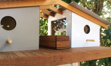 Sourgrassbuilt, a California home decor company owned by Douglas Barnhard, designs enchanting birdhouses inspired by famous architecture around the world. California Home Decor, Modern Birdhouses, Birdhouse Ideas, Modernist House, Bird House Kits, Famous Architecture, Bird Aviary, Birdhouse Designs, Modern Birds