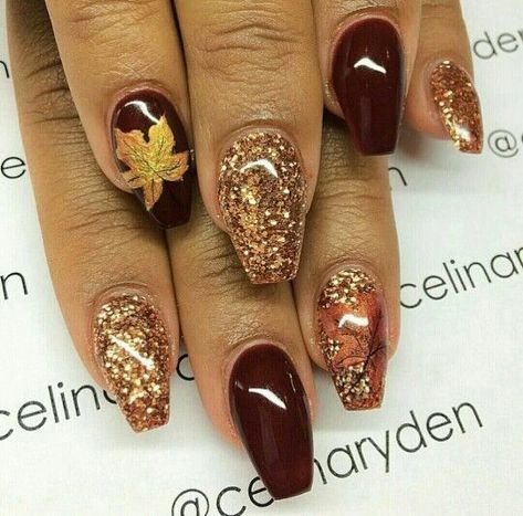 Leaf Nails, Fall Nail Design, Nail Shapes Square, Elegant Touch Nails, Nails Fall Nails, Best Sugar Cookie Recipe, Nails Art Ideas, Different Nail Designs, Design Nails