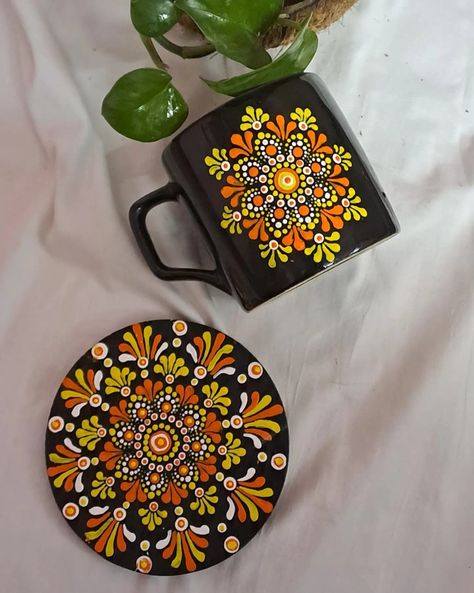 Purchase this set of mandala mug and coaster or order for customization Dot Mandala Coasters, Mandala Mug, Mandala Coasters, Painting Coasters, Art Coasters, Tea Coaster, Dot Mandala, Dot Art, Coat Design