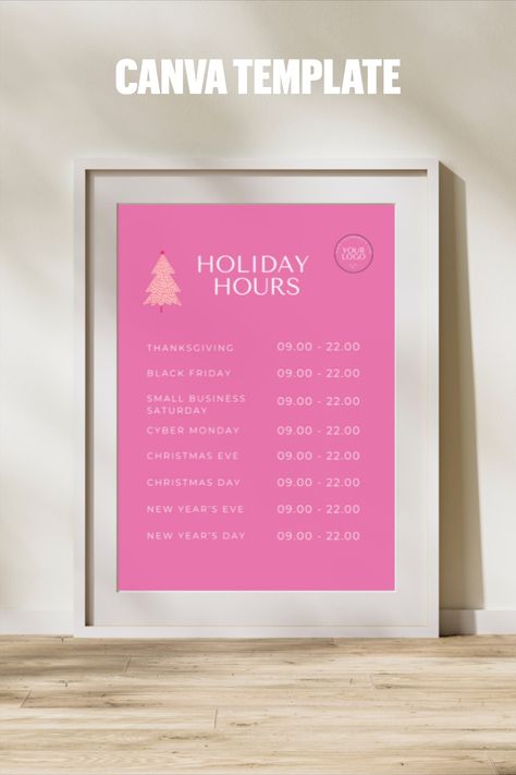 Canva templates Canva Templates Ideas, Holiday Marketing, Store Sign, Canva Tips, Pin Template, Printable Gift Tags, Holiday Hours, Canva Tutorial, Holiday Store