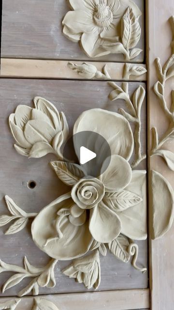 Air Dry Clay On Furniture, Air Dry Clay Flowers On Canvas, Drywall Art How To Make, Sculpture Air Dry Clay, Clay Wall Art Diy Ideas, Diy Clay Sculpture, Dream Dresser, Ceramic Wall Flowers, Sculpture Furniture