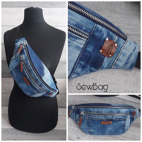 Bum Bag Pattern, Mode Country, Jean Diy, Tas Denim, Recycled Jeans Bag, Denim Bag Diy, Belly Bag, Banana Bag, Money Belt