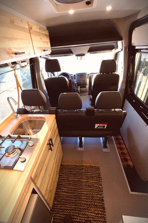 Mad Murdock 170" Sprinter Crew Van Conversion Seating Camper Van 4 Seats, 144 Sprinter Van Conversion Layout, Van Conversion Plans, Van Conversion For Family, Custom Van Interior, Surfer Van, Van Conversion Layout, Mercedes Sprinter Camper, Vans Custom