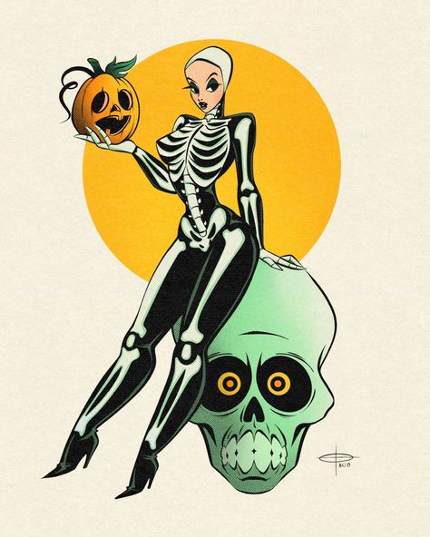 Art by @bloodknotcollective #halloween #halloween2022 #skeleton #pinup #vintage #digitalart #spooky #spookyseason #skull #pumpkin Bloodknotcollective Art, Halloween Pinup, Pinup Vintage, Paint Inspo, Skull Pumpkin, Pix Art, Halloween 1, Up Halloween, Halloween Celebration