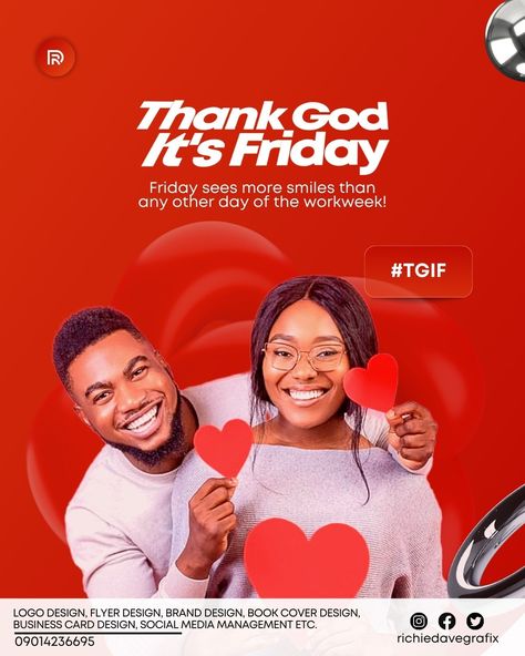 Yo ! It's Friday morning fam 🥰 Weekend is loading....... Have fun this weekend 🧡 Follow us for more Design and Tips: @richiedavegrafix @richiedavegrafix Please like, share, comment and save for later..... . . . . . . . . . . . . . #richiedavegrafix #explore #exploremore #tgif #thankgoditsfriday #friday #friyay #fridaynight #picoftheday #graphicdesigner #designer #DesignNYC #art #artanddesign #digitalmarketing #digitalart #pixellab #photoshop #adobe #illustration #illustrationartists Tgif Design, Graphic Design Content, Adobe Illustration, Social Media Flyer, Graphic Design Flyer, Media Design Graphics, Social Media Design Inspiration, It's Friday, Graphic Ideas