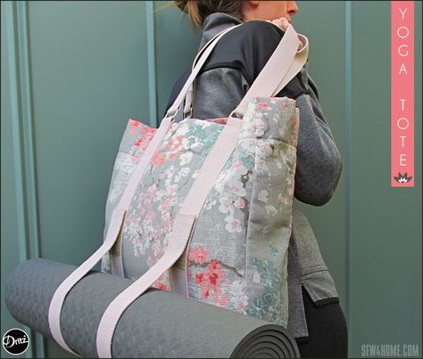 Yoga Tote with Wraparound Mat Straps - Sew4Home Yoga Mat Bag Tutorial, Yoga Bag Pattern, Yoga Mat Bag Pattern, Diy Yoga Mat, Bag Sewing Patterns, Yoga Shoulder, Yoga Mat Tote, Diy Yoga, Yoga Mat Carrier