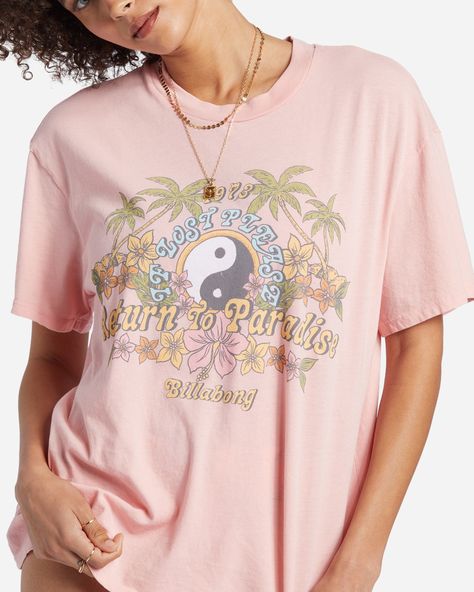 Never Lost T-Shirt | Billabong Cloud Stickers, Light Pink Tops, Sup Accessories, Sand Surfing, Surf Suit, Cotton Jersey Fabric, Billabong Women, Sun Shirt, Loose Knit