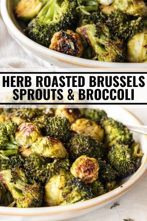 Herb Roasted Brussels Sprouts & Broccoli - The Whole Cook Brussel Sprout Broccoli Recipes, Chicken Broccoli Brussel Sprouts, Roasted Brussels Sprouts And Broccoli, Brussel Sprouts And Broccoli Recipe, Broccoli Brussel Sprouts Recipes, Brussel Sprout And Broccoli Recipes, Broccoli And Brussel Sprouts Recipe, Roasted Broccoli And Brussel Sprouts, Brussel Sprouts And Broccoli