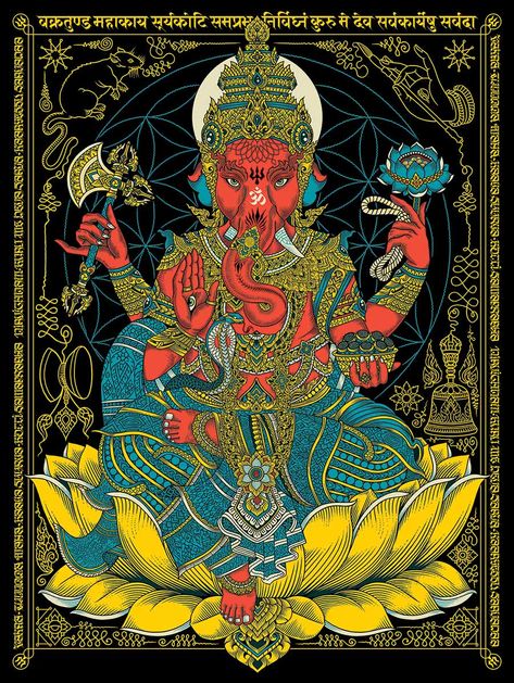 Palehorse, an illustrator from the US is highly influenced by Indian mythology and Gods, which is reflected in his art. From creating abstract manifestations of Ganesha to showcasing glimpses of Ramayana, his work has a cultural connection, with an alliance of traditional folklore. Ganesha Art Wallpaper, Ganesha Illustration, Ganesh Poster, Ganesha Poster, Ganesha Wallpaper, Buddhist Iconography, Doodle Monster, God Ganesh, Indian Mythology