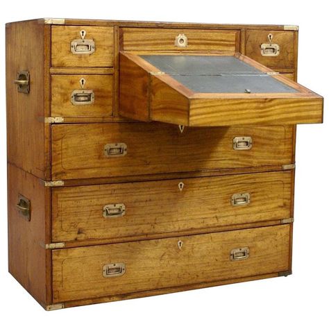 Campaign Chest, Heavy Duty Work Bench, Mahogany Paneling, Folding Workbench, Campaign Furniture, Sales Desk, Commode Chest, European Antiques, Small Drawers