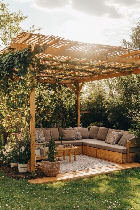 Learn how to build a beautiful DIY pergola to transform your backyard! Perfect for adding shade and style to your outdoor space. #DIYPergola #OutdoorLiving #BackyardProjects Small Front Porch Pergola, Cedar Deck With Pergola, Outdoor Wooden Pergola, Simple Backyard Gazebo, Concrete Patio Pergola, Best Pergola Designs, Diy Wooden Pergola, Diy Wooden Gazebo, Pergola With Water Feature