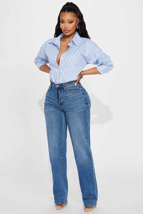 Available In White/Blue. Shirt Long Sleeve Button Down Collar Striped Non Stretch Disclaimer: Pattern Placement May Vary. 100% Cotton Imported California Proposition 65 WARNING: Cancer and Reproductive Harm - www.P65Warnings.ca.gov. | Newport Striped Shirt in White/Blue size 2X by Fashion Nova Cute Professional Outfits, Fashionable Work Outfit, Jeans Outfit Women, Stylish Work Attire, Effortlessly Chic Outfits, Mode Casual, Work Fits, Classy Work Outfits, Stylish Work Outfits