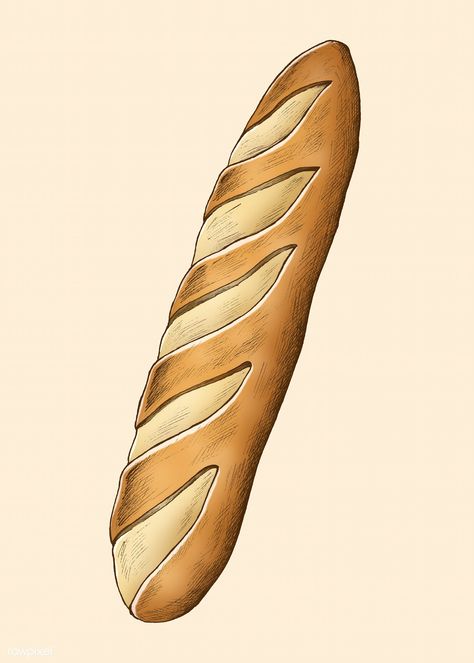 Brown freshly baked organic baguette | premium image by rawpixel.com / Noon Baguette Painting, Baguette Tattoo, Baguette Drawing, Baguette Illustration, Barcelona Drawing, France Bread, Bread Tattoo, Bread Image, Baker Bread