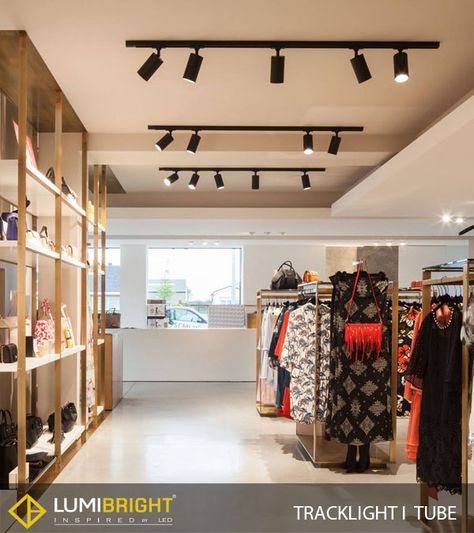 Business Lighting Ideas, Track Lighting Retail Store, Shop Lights Ideas, Clothing Store Lighting, Retail Lighting Design, Rail Lighting, Track Lamp, Store Lighting, Boutique Lighting