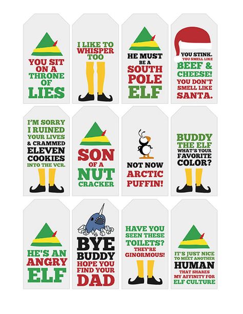 Funny Elf Quote Gift Tags Printable Typography - Etsy Elf Quotes, Best Christmas Quotes, Centerpiece Christmas, Elf Movie, Christmas Gift Tags Printable, Christmas Tablescape, Handmade Things, Tags Printable, Buddy The Elf