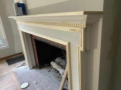 Mantle Trim Ideas, Traditional White Fireplace Mantel, Dental Moulding Fireplace, Dentil Moulding Fireplace, Picture Frame Molding Around Fireplace, Picture Frame Molding Fireplace, Classic Fireplace Mantle, 1950 Fireplace, Colonial Fireplace Ideas