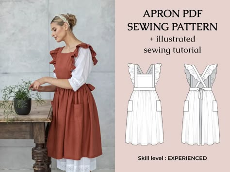 PDF Sewing Pattern Apron / Pinafore Patterns Plus Size / | Etsy Sewing Pattern Apron, Cobbler Aprons, Pinafore Pattern, Apron Pinafore, Dress Tutorial, Apron Sewing Pattern, Kids Sewing, Sewing Aprons, Couture Mode