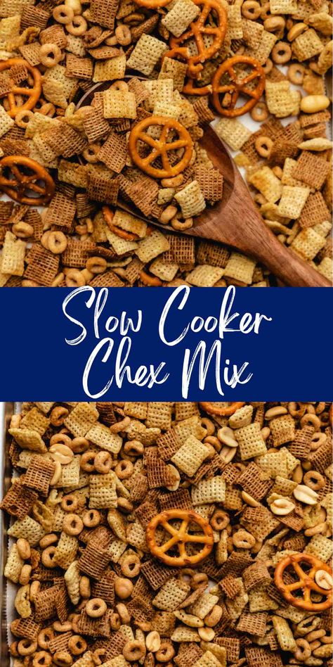 Slow Cooker Chex Mix - I Heart Eating Texas Trash Chex Mix Recipes Crock Pot, Spiced Chex Mix Recipe, Chex Mix In The Crockpot, Crockpot Party Mix Recipes, Crock Pot Chex Mix Recipes Slow Cooker, Chex Mix In Roaster Oven, Large Batch Chex Mix Recipe, Slow Cooker Chex Mix Recipes, Microwave Chex Mix Recipes