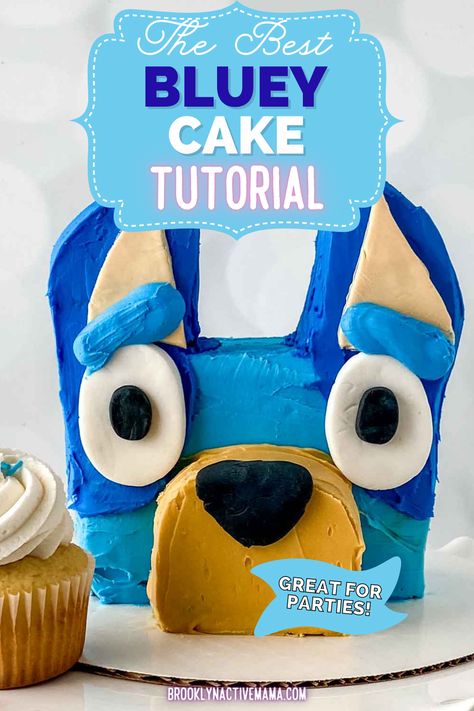 Bluey Birthday Cake, Dairy Free Buttercream, Birthday Cake Tutorial, Bluey Birthday Party, Bluey Birthday, Gluten And Dairy Free, Birthday Party Food, Cake Board, Edible Cake