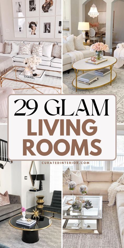 Elevate your living room with these glamorous decor ideas! From sparkling chandeliers to luxurious velvet sofas, these tips will help you create a chic, high-end look in your living space. Get inspired to add some glitz and glam to your living room. #glamdecor Glam Living Rooms, Glam Interior Design, Sectional Sofa Beige, Black Marble Coffee Table, Glamorous Living, Glam House, Glam Living Room Decor, Velvet Sofas, Tufted Furniture