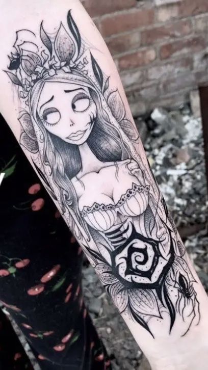 Emily Tattoo Corpse Bride, Corps Bride Tattoo, Corps Bride, Corpse Bride Tattoo, Bride Tattoo, Tim Burton Tattoo, Jack Tattoo, Emily Corpse Bride, Medusa Tattoo Design