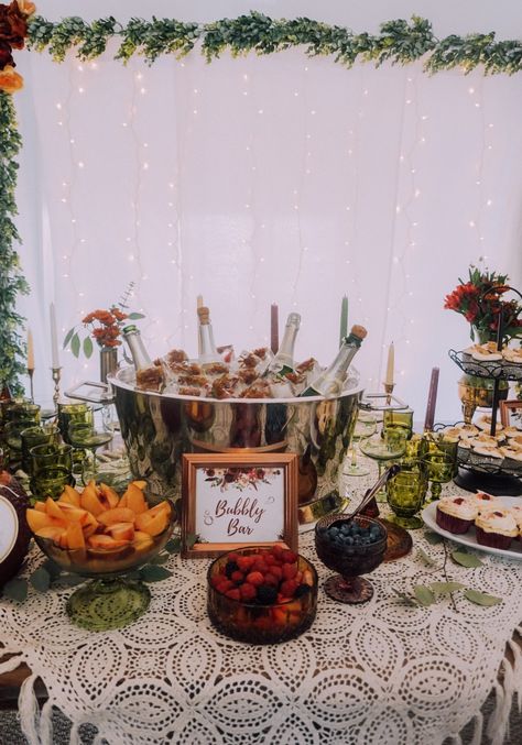 Boho bridal shower! Mimosa bar, bubbly bar Boho Chic Shower Ideas, Sangria And Mimosa Bar, Earthy Boho Bridal Shower Ideas, Boho Mimosa Bar Ideas, Wedding Shower Ideas Boho, Boho Wedding Shower Food, Boho Drink Station, Bridal Shower Bubbly Bar, Getting Hitched Bridal Shower Ideas