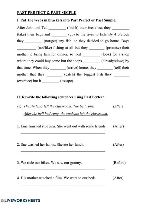 Past Perfect Worksheets With Answers, Past Perfect Tense Worksheets, Past Perfect Worksheets, Past Perfect Tense Exercises, Simple Past Tense Worksheet, Past Perfect Tense, Tense Worksheet, Past Tense Worksheet, Tenses Exercises