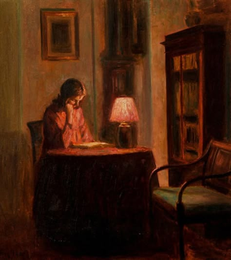 Books and Art — Interior with Woman Reading. Poul Friis Nybo... Books And Art, Woman Reading, A Book, Reading, Books, Art