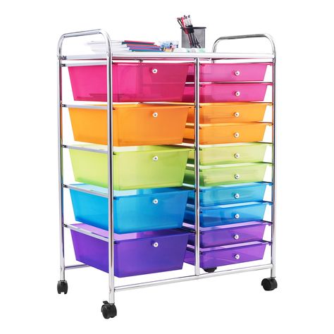 PRICES MAY VARY. [Home Office Storage]: Contains 5 large drawers and 10 medium drawers, providing ample space for crafts, sewing materials, paper, pencils, scissors, buttons, and more. The mesh top serves as an extra workspace to hold photo frames, books, potted plants, and cosmetics. [Hassle-Free Assembly]: Easily install the storage trolley with drawers with labeled accessories and clear instructions. Part K comes pre-installed on wheels for effortless installation. Please make sure Part K is Drawer Rolling Cart, Scrapbook Paper Organization, Cart Organizer, Drawer Cart, Organization Cart, Plastic Drawer Organizer, Rolling Storage Cart, Storage Trolley, Utility Storage