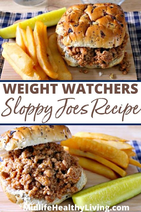 sloppy joes with lime and fries on side Weight Watcher Sloppy Joe Recipes, Weight Watcher Turkey Recipes, Ww Sloppy Joes Weight Watcher Recipes, Ww Sloppy Joes, Ww Hamburger Recipes, Ww Meals Dinners, Weight Watcher Lunch Ideas For Work, Ww Ground Turkey Recipes, Ww Ground Beef Recipes