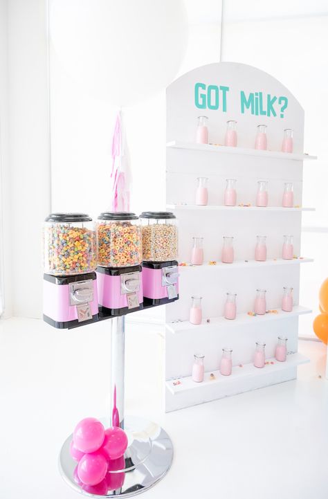 Kara's Party Ideas Cereal-sly One Cereal 1st Birthday | Kara's Party Ideas Cereal First Birthday, Cereal Party Decorations, Sucker Display Ideas, Cereal Themed Birthday Party, Cereal Party Ideas, Breakfast Theme Party, Cereal Birthday Party, Cereal Decor, Cereal Buffet Bar