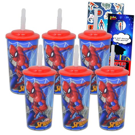 PRICES MAY VARY. Comes with 6 16oz Spiderman plastic water bottles and straws featuring Spiderman designs, perfect for Marvel fans Made of durable plastic materials; Great Spiderman hydration companion for school, sports, travel, and more Perfect party favor or gift for Spiderman lovers; Fits with any superhero sports gear, school supplies, decor Officially licensed Marvel Spiderman merchandise; Includes bonus Spiderman stickers and door hanger Crenstone Exclusive Marvel Spiderman 16oz Water Bot Spiderman Tumbler, Superhero Door, Spiderman Party Supplies, Spidey Birthday, Stickers For Boys, Spiderman Stickers, Cups With Straws, Marvel Party, Spiderman Kids