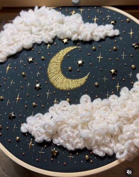 One Punch Man Embroidery, Astrological Embroidery, Embroidered Constellations, Viktor Cosplay, Night Embroidery, Sky Embroidery, Cloud Embroidery, Contemporary Materials, Hand Embroidery Patterns Flowers