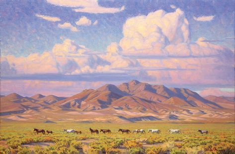 Wild Western Art Western Mountain Art, Western Painting Ideas, Western Landscape Art, Western Wallpapers, Cloud Paintings, Background References, Art 101, Classical Realism, Western Artwork