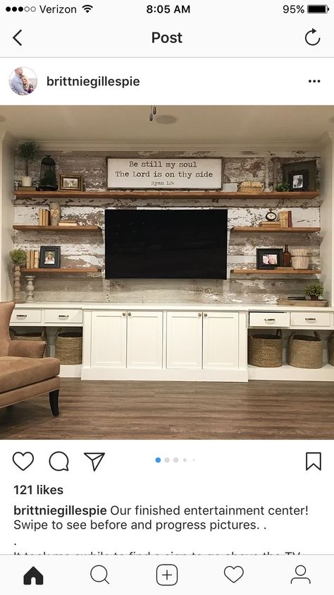 Wood Wall Entertainment Center, Country Tv Wall Ideas, Farmhouse Entertainment Room, Farmhouse Living Room Entertainment Wall, Large Wall Entertainment Center Ideas, Rustic Entertainment Wall, Farmhouse Entertainment Center Decor Ideas, Farm House Tv Wall, Rustic Built In Entertainment Center