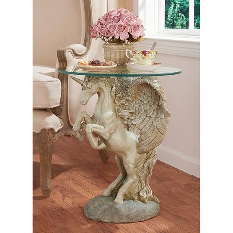 Media Stands, Winged Unicorn, Unicorn Table, Unicorn Glass, Mystical Unicorn, Glass Top End Tables, Wood End Tables, Design Toscano, Glass Figurines