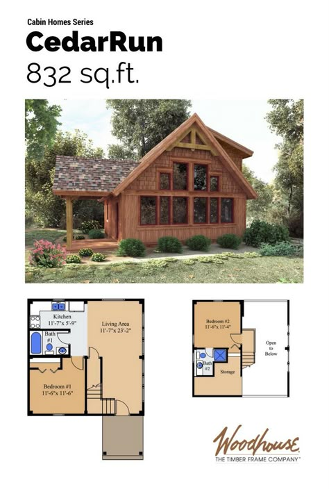 We love log cabins too! But we don’t love the maintenance involved in a true cabin made of logs and the manufactured log homes seem contrived. The timber frame cabin series of small post and beam homes were designed and developed to offer an alternative. Small and simple with open cabin floor plans and, typically, sleeping lofts, these small post and beam plans will feel at home on any wooded or lakeside property. Small Post And Beam Homes, Post And Beam Homes, Cabin Plans With Loft, Timber Frame Cabin, Small Cabin Plans, Cabin Loft, Post And Beam Home, House Plan With Loft, Loft Plan