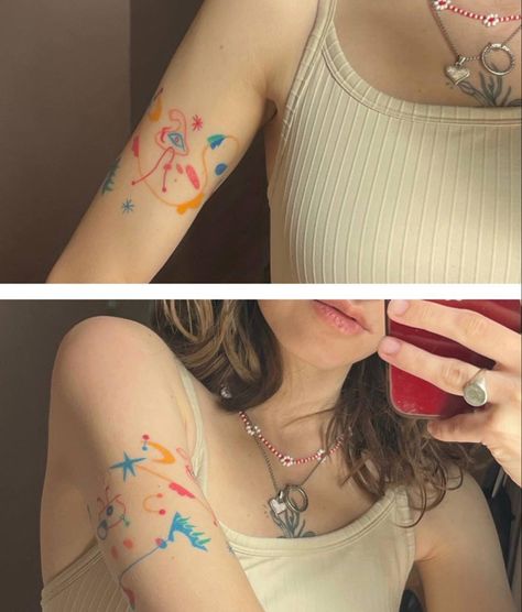 Handpoke color tattoo by art of Joan Miro Joan Miro Tattoo, Miro Tattoo, Inspiration Tattoo, Joan Miro, Creative Stuff, Abstract Tattoo, Inspirational Tattoos, Color Tattoo, Tatting