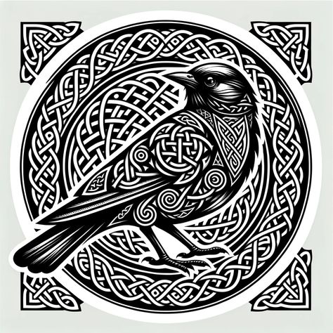 Blackbird Symbolism & Meaning: Unveil the deep symbolism and significance of the blackbird in folklore and spirituality.https://centerspirited.com/animal-symbolism/blackbird/ Celtic Crow Design, Micah Tattoo, Hawk Symbolism, Raven Totem, Symbolism Meaning, Celtic Animals, Skull Ideas, Scandinavian Tattoo, Celtic Knot Tattoo