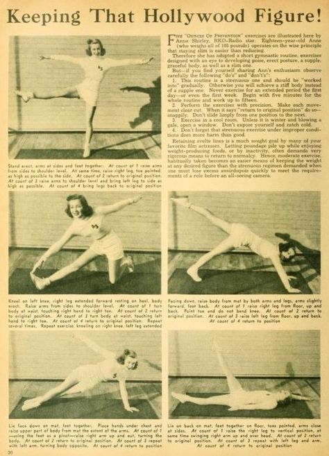 Keeping That "Vintage" Hollywood Figure Vintage Beauty Routine, Coquette Workout, Vintage Diet, Vintage Exercise, Vintage Yoga, Vintage Fitness, Retro Fitness, Vintage Housewife, Vintage Lifestyle