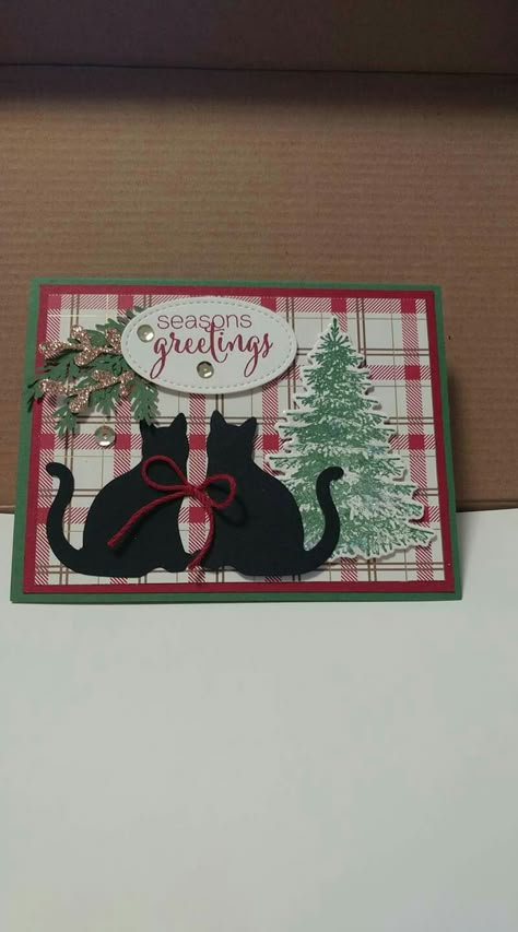 Christmas Cat Cards Handmade, Cat Christmas Cards Diy, Cat Christmas Card Ideas, Black Cat Cards, Christmas Cards Cat, Cat Holiday Cards, Cat Cards Handmade, Cat Christmas Cards, Sample Christmas Cards